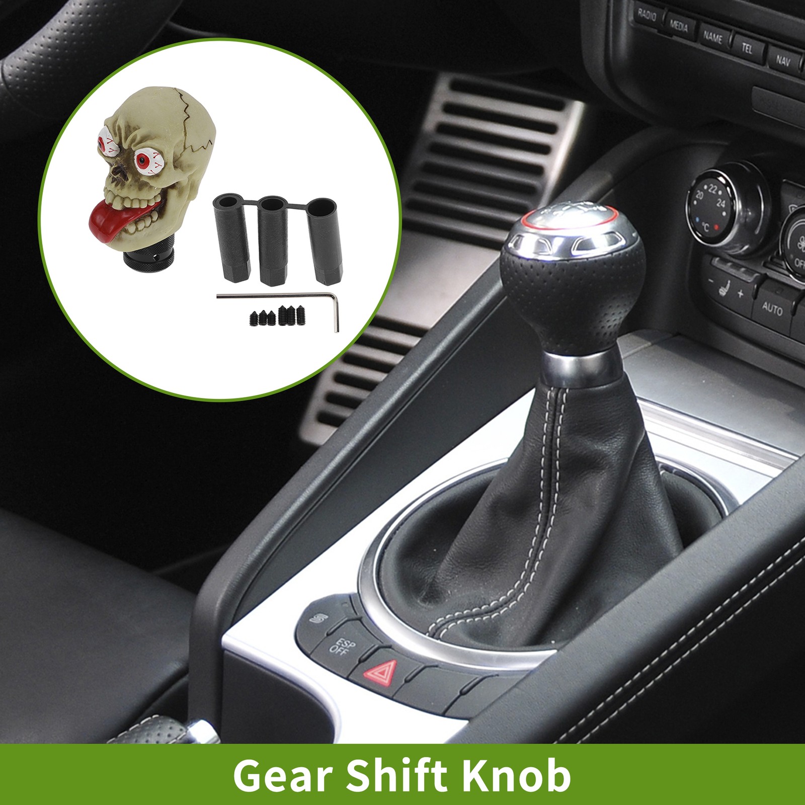9.5cm Skull Automatic and Manual Shift Knob with 3 Adapter Resin Beige 1 Set
