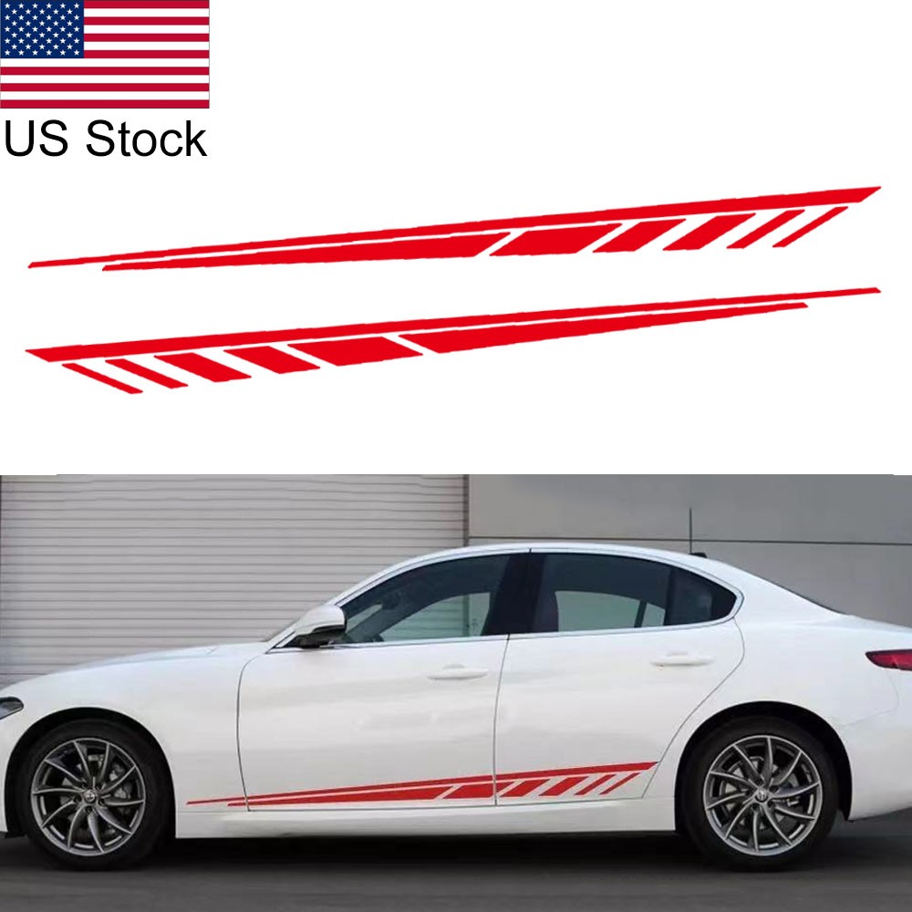 2pcs 67” Red Sport Racing stripes Body Side Skirt Vinyl DIY Decal Stickers
