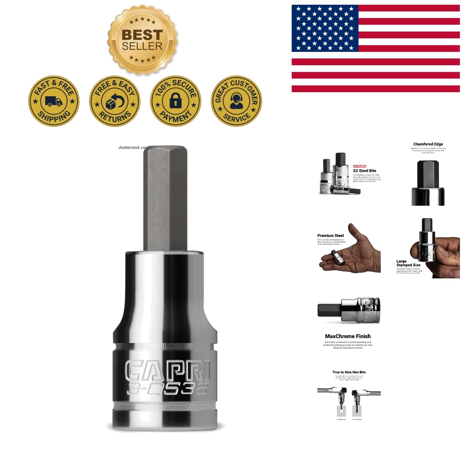 High Torque 7 mm Hex Bit Socket – 3/8-Inch Drive, Precision Engineered S2 Steel