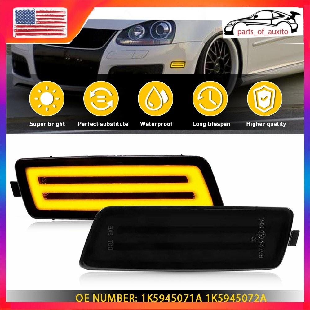 Pair Front LED Marker Side Indicator Light Lamp For MK5 05-10 Volkswagen Jetta F