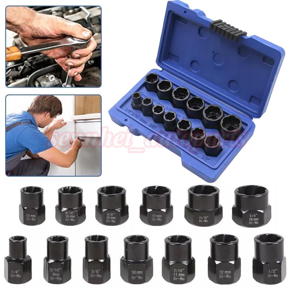 13PCS Impact Bolt Extractor Set Nut Remover Set Stripped Extraction Socket Tool