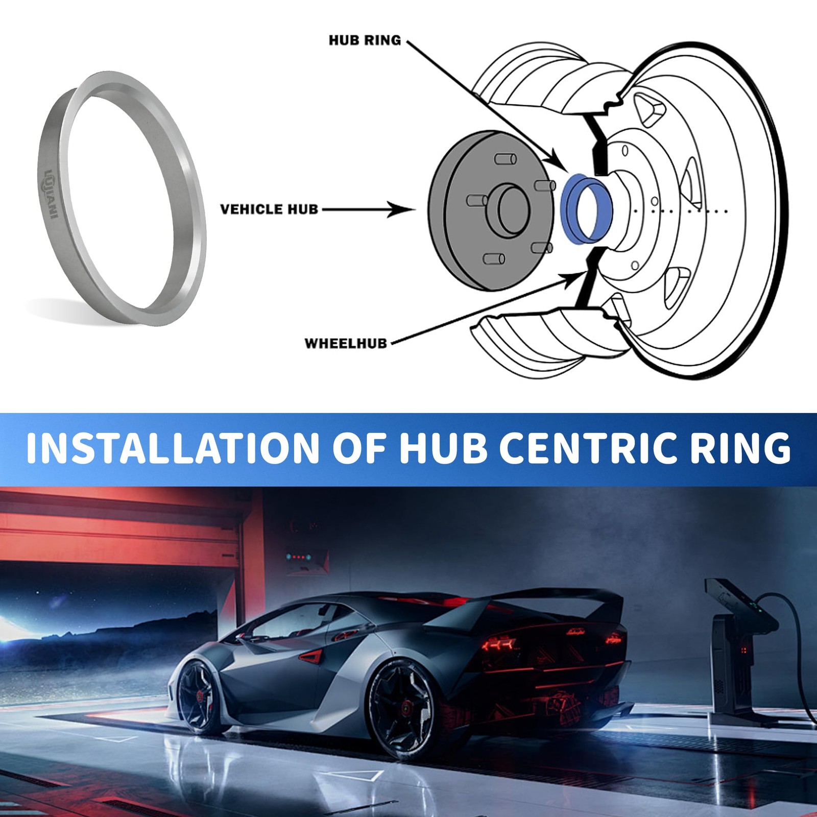 LUJIANI Universal Hub Centric Ring, 73.1 mm OD 73.1mm to ID 66.1mm, Silver