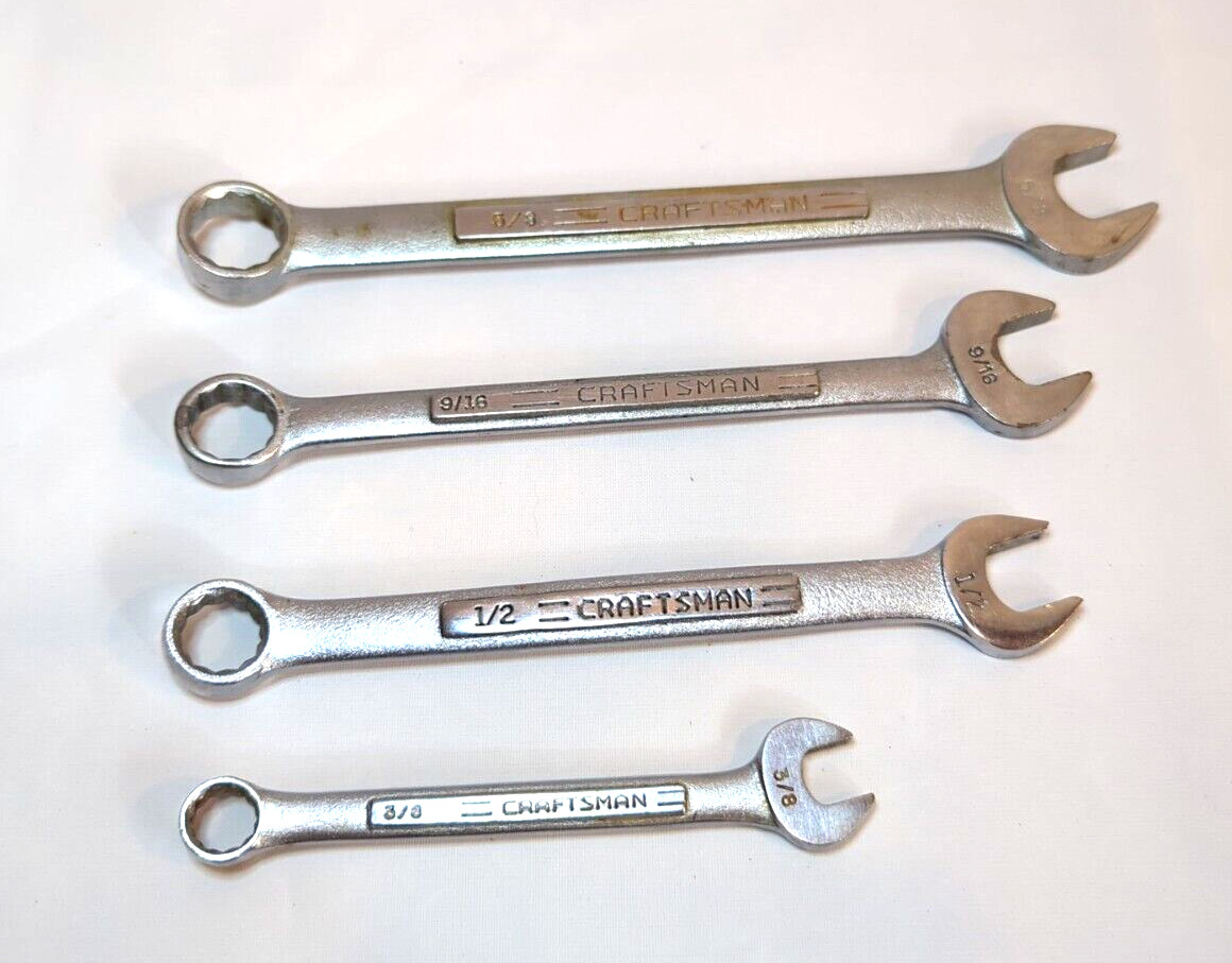 Set Of 4 Vintage Craftsman Combination Wrench Forged in USA 5/8, 9/16, 3/8