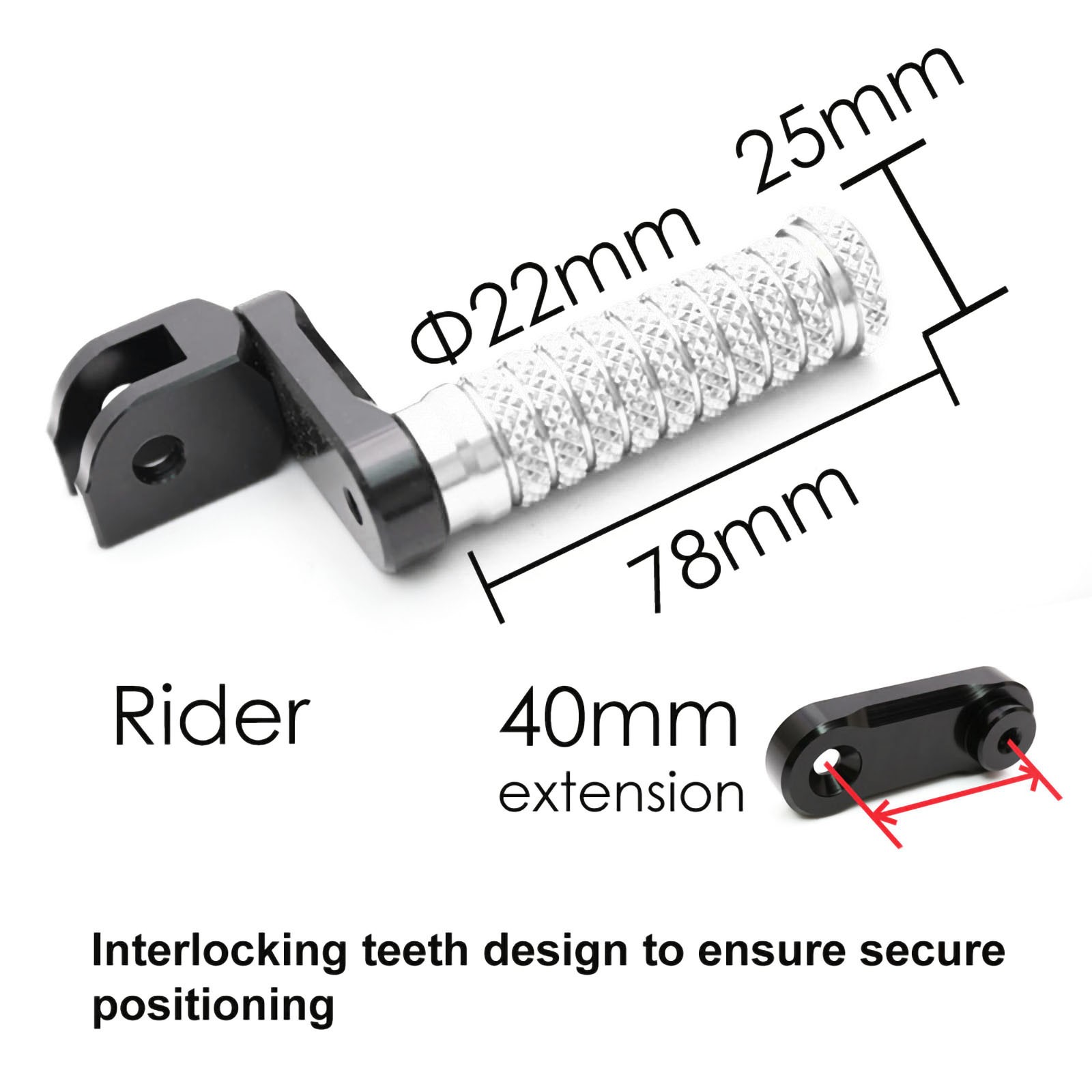 Silver M-Grip Front 40mm Extend Foot Pegs For 1199 Panigale S R 12 13 14 15 16