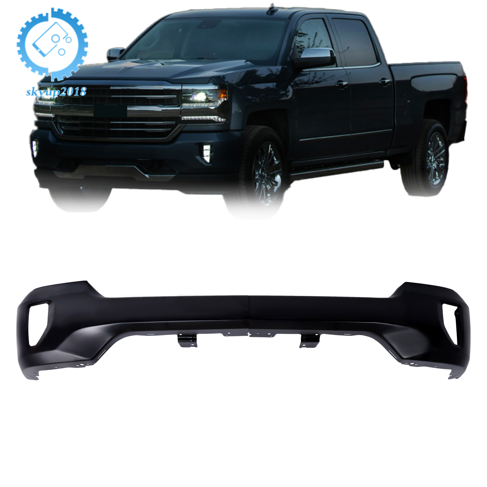 Split Front Bumper For Chevy Silverado 1500 16-18 Fog Light Holes No Radar Holes
