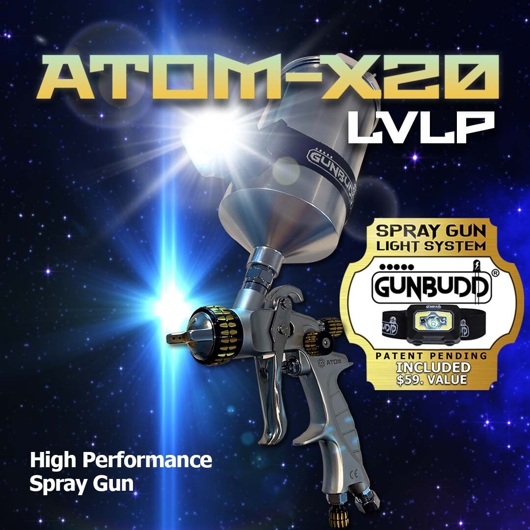 LVLP Atom X20 Professional Auto Paint Car Clearcoat Gun with FREE GUNBUDD LIGHT!
