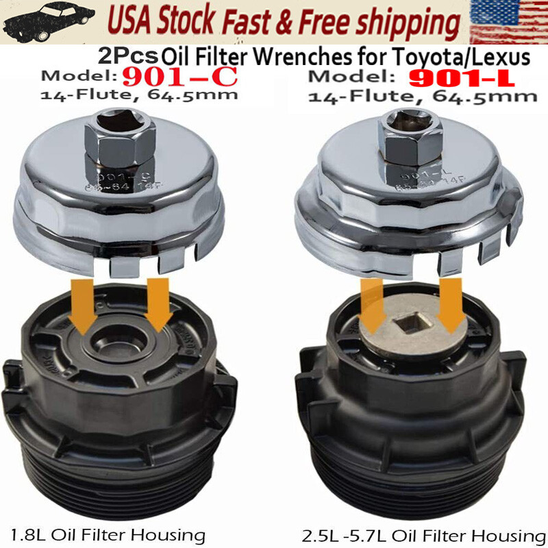 2PC 64mm 14 flute Oil Filter Cap Removal Tool Cup Wrench Set for Toyota, Lexus,