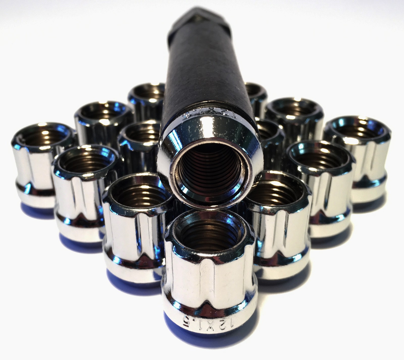 Coyote-16 Chrome Open End 12X1. 5 Acorn Seat Tuner 6 Spline Lock Lug Nut Set Key