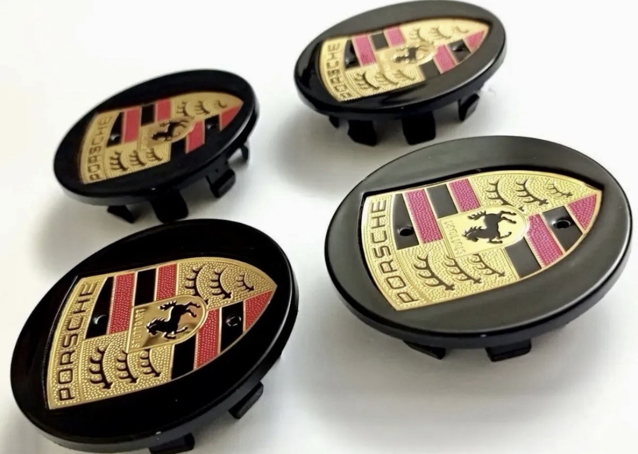 65mm Macan Center Caps Concave Gloss Black Color Crest (Set Of 4)