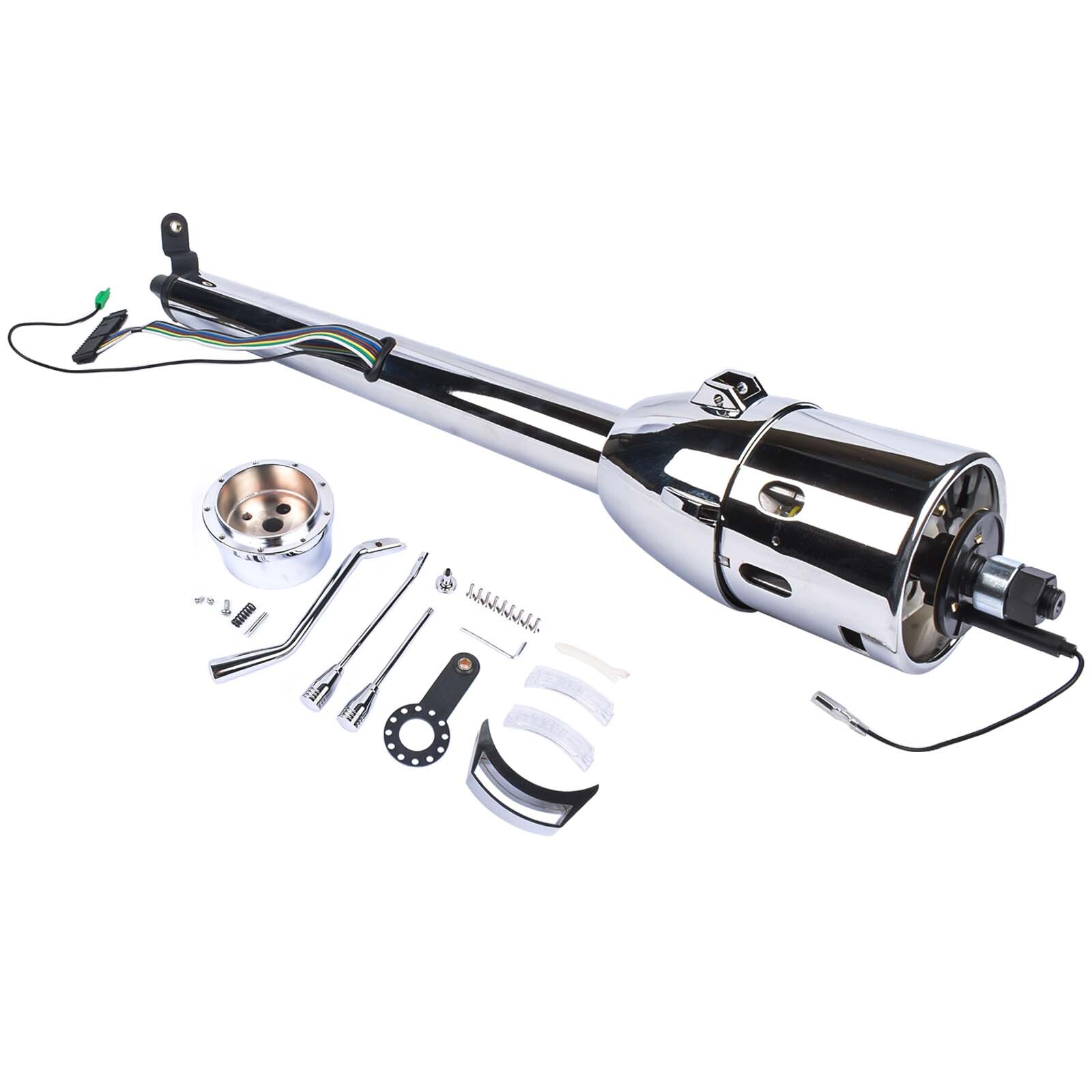 30″ Steering Column Tilt Automatic No Key Universal W/ 9 Holes Adapter Chrome