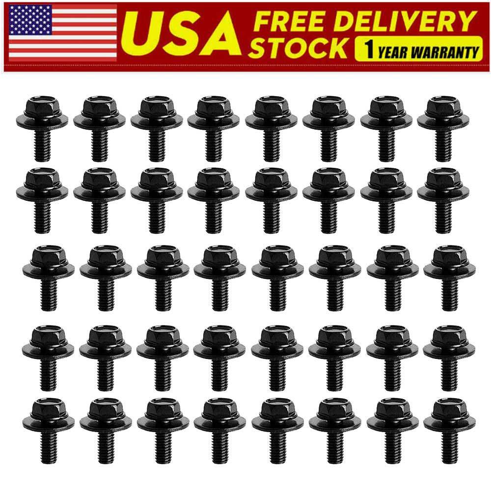Body Bolts- M6-1.0 x 16mm Long- 10mm Hex- 17mm Washer- 40 bolts For Honda Acura