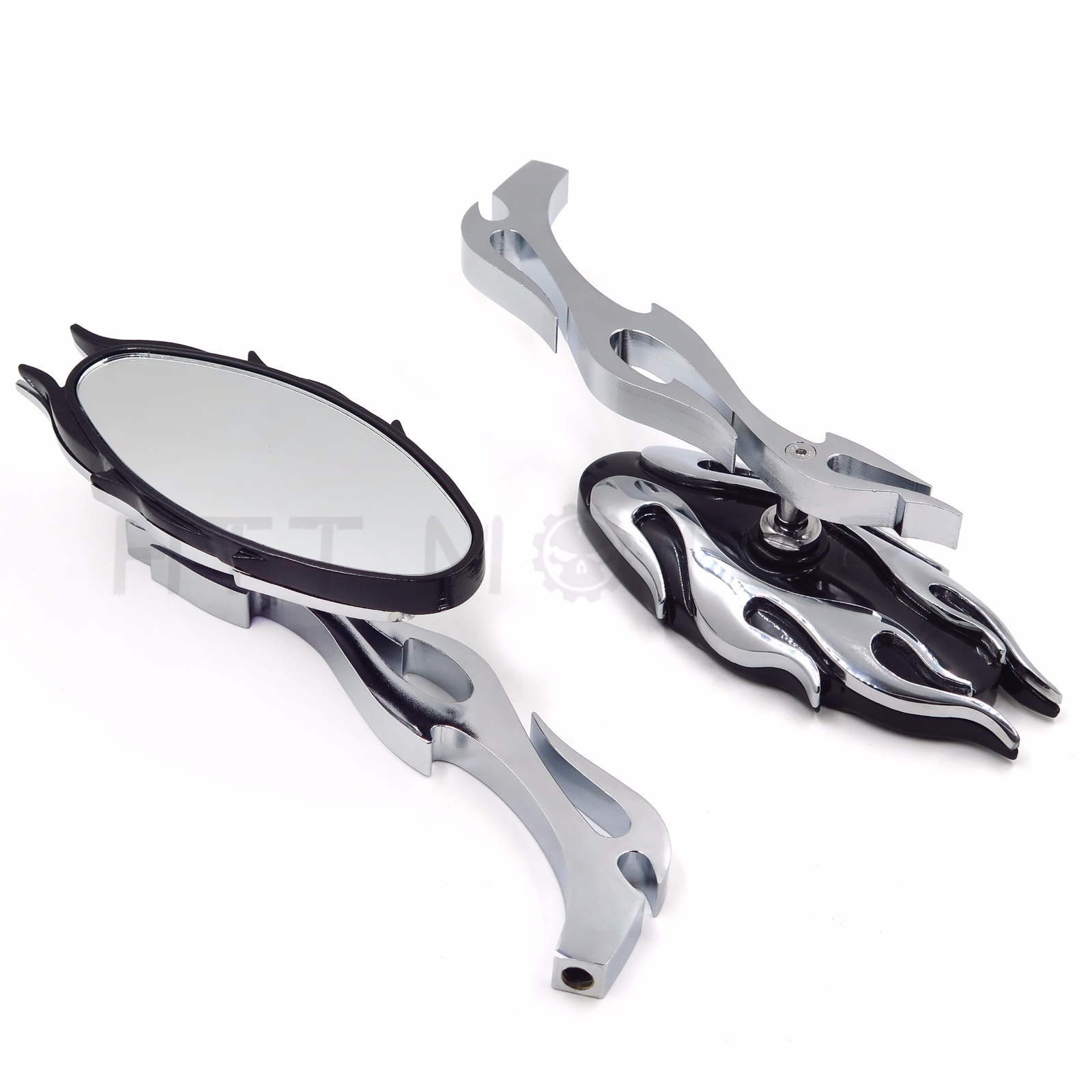 CHROME CNC FLAME MOTORCYCLE CRUISER CHOPPER CUSTOM REARVIEW SIDE MIRROR 8MM 10MM