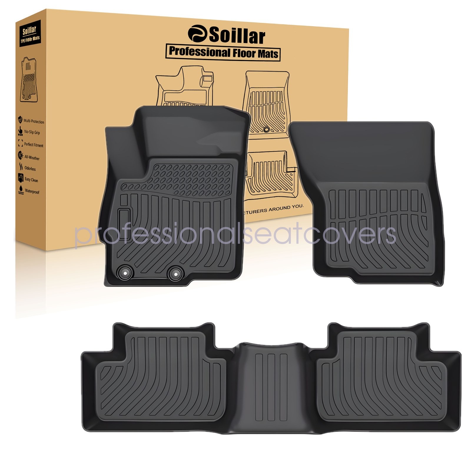 Fits 2011-2024 Mitsubishi Outlander Sport TPE 3D 1st & 2nd Row Floor Mats Liner