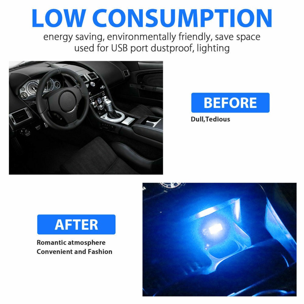 4× Car Blue Atmosphere Ambient Mini LED USB Light Car Interior Lamps Universal
