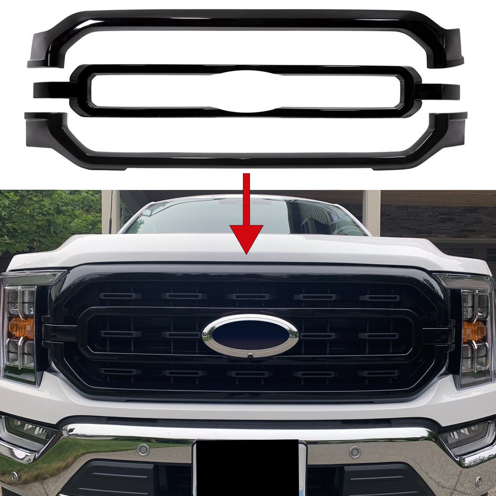 Gloss Black Grille Grill Insert Overlay Trim FOR 2021-2023 Ford F-150 XL, XLT
