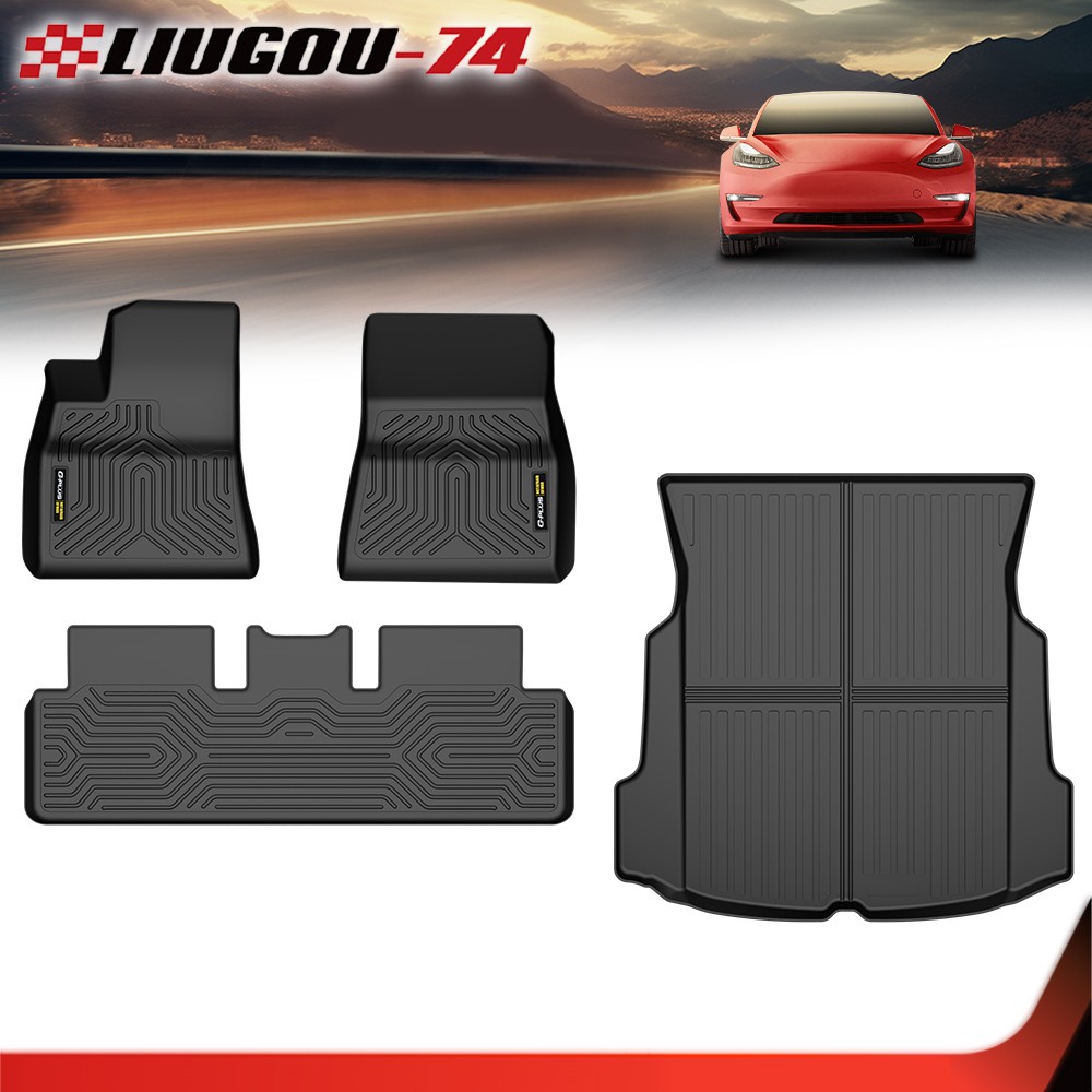 Fit For 2017-2023 Tesla Model 3 All Weather 3D Molded TPE Floor Mats+Cargo Liner