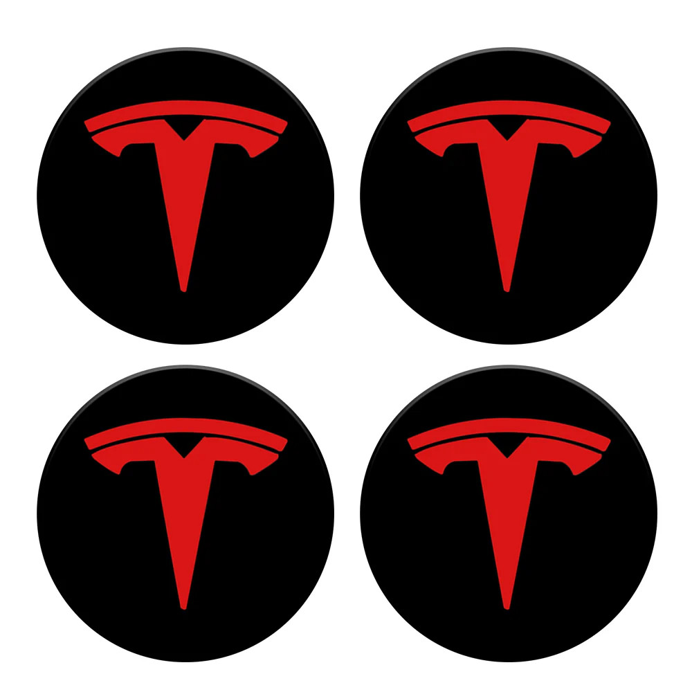 4 pcs Set of Tesla Wheel Center Hub Caps Black/Red – 56mm Model 3, S, X, Y