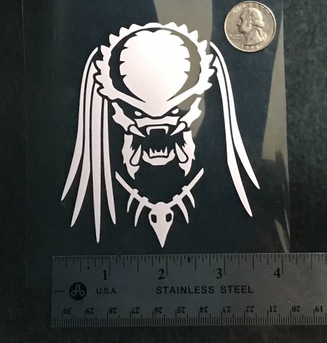 Predator alien WHITE vinyl decal for car windows weatherproof 4 x 3.5 inches USA