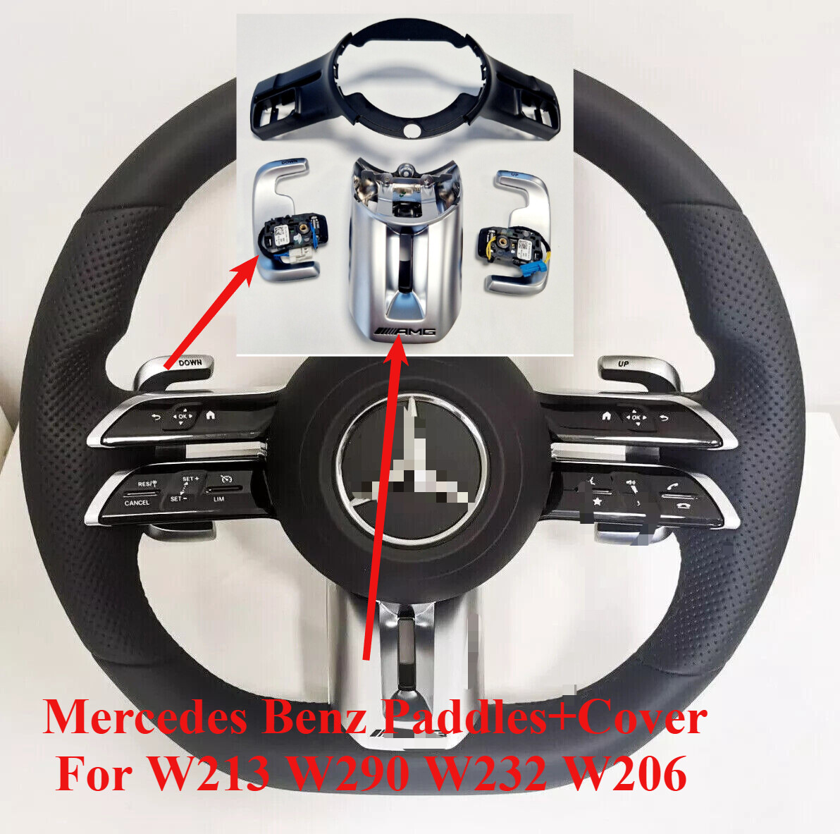 Fits Mercedes Benz W213 W290 W232 W206 AMG Steering Wheel Upgrade Paddles+Cover