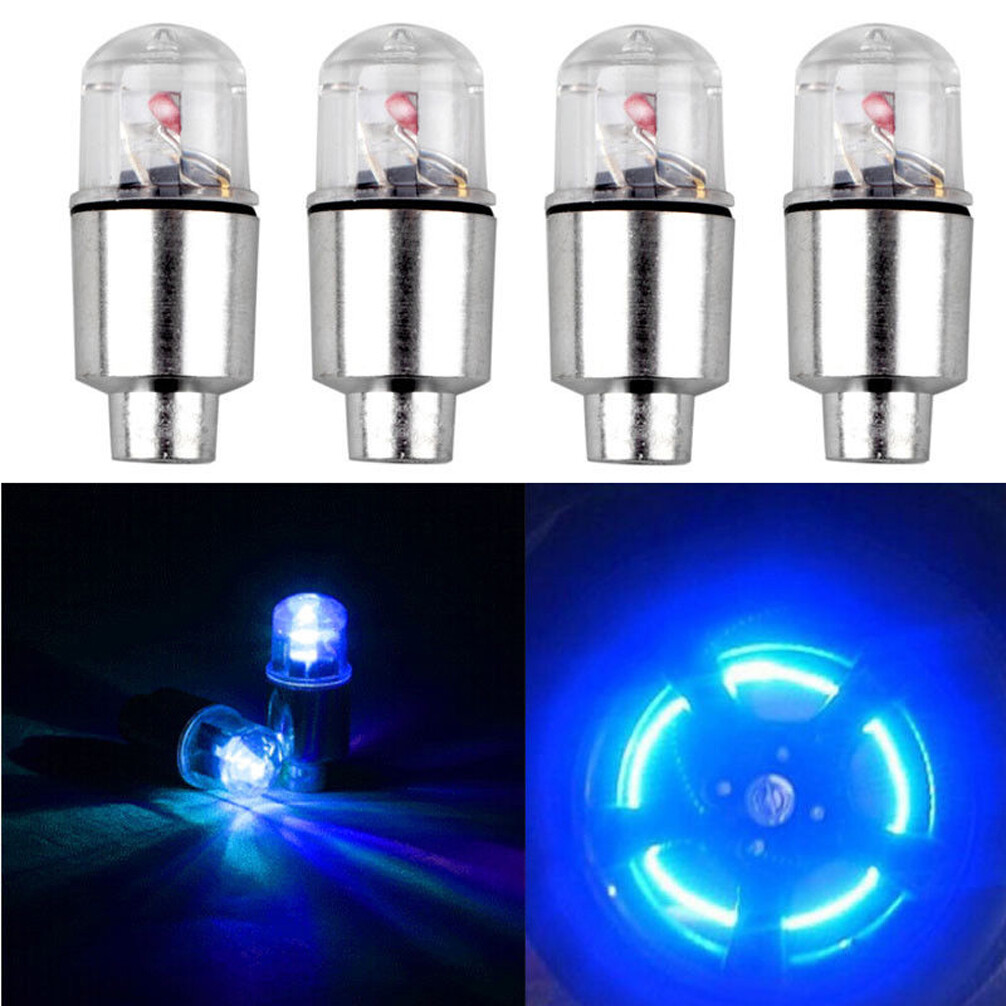 4x Car Tire Air Valve Stem Blue LED Light Caps Cover Auto Exterior Accessories