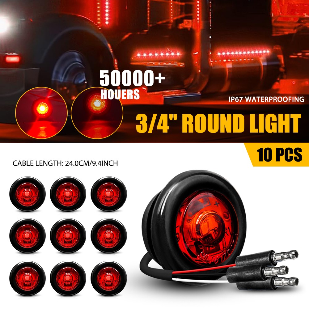 Red 10X 3/4″ Round LED Waterproof IP67 Side Marker Clearance Indicator Light 12V