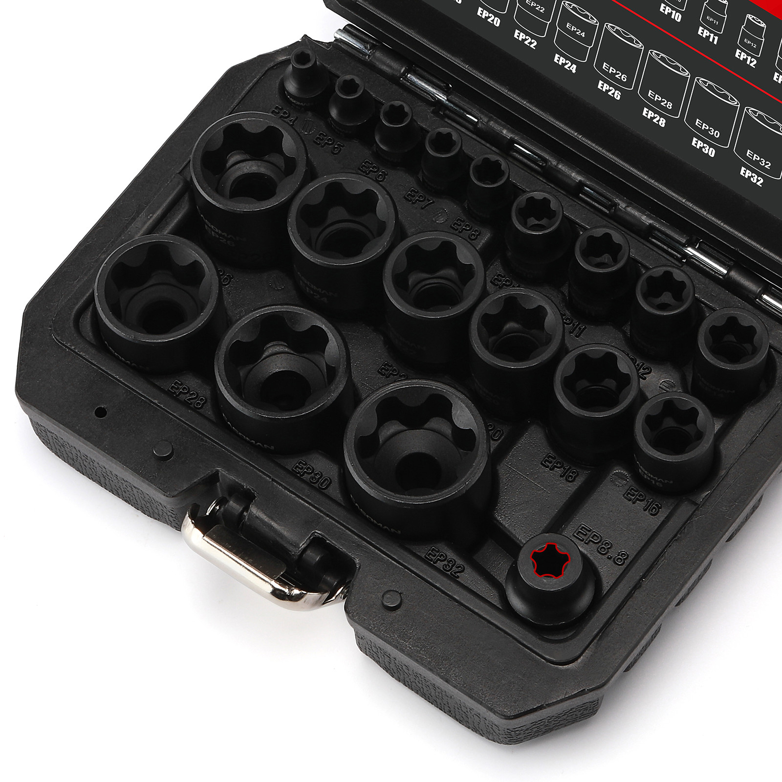 19PCS External Torx Plus Socket Set 6 Point EP Socket EP4-EP32 5 Point 1/2” Dr
