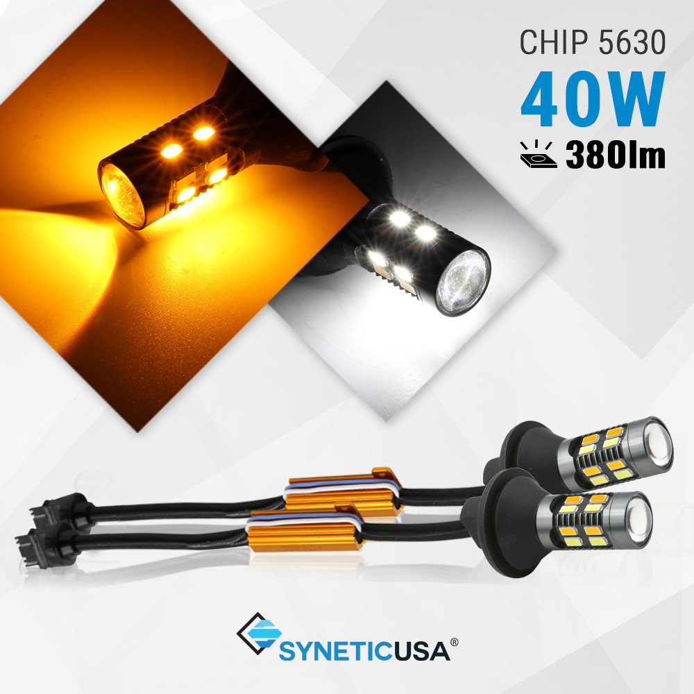 2x 3157/4114K Error-Free Switchback LED White Amber Turn Signal/DRL Light Bulbs