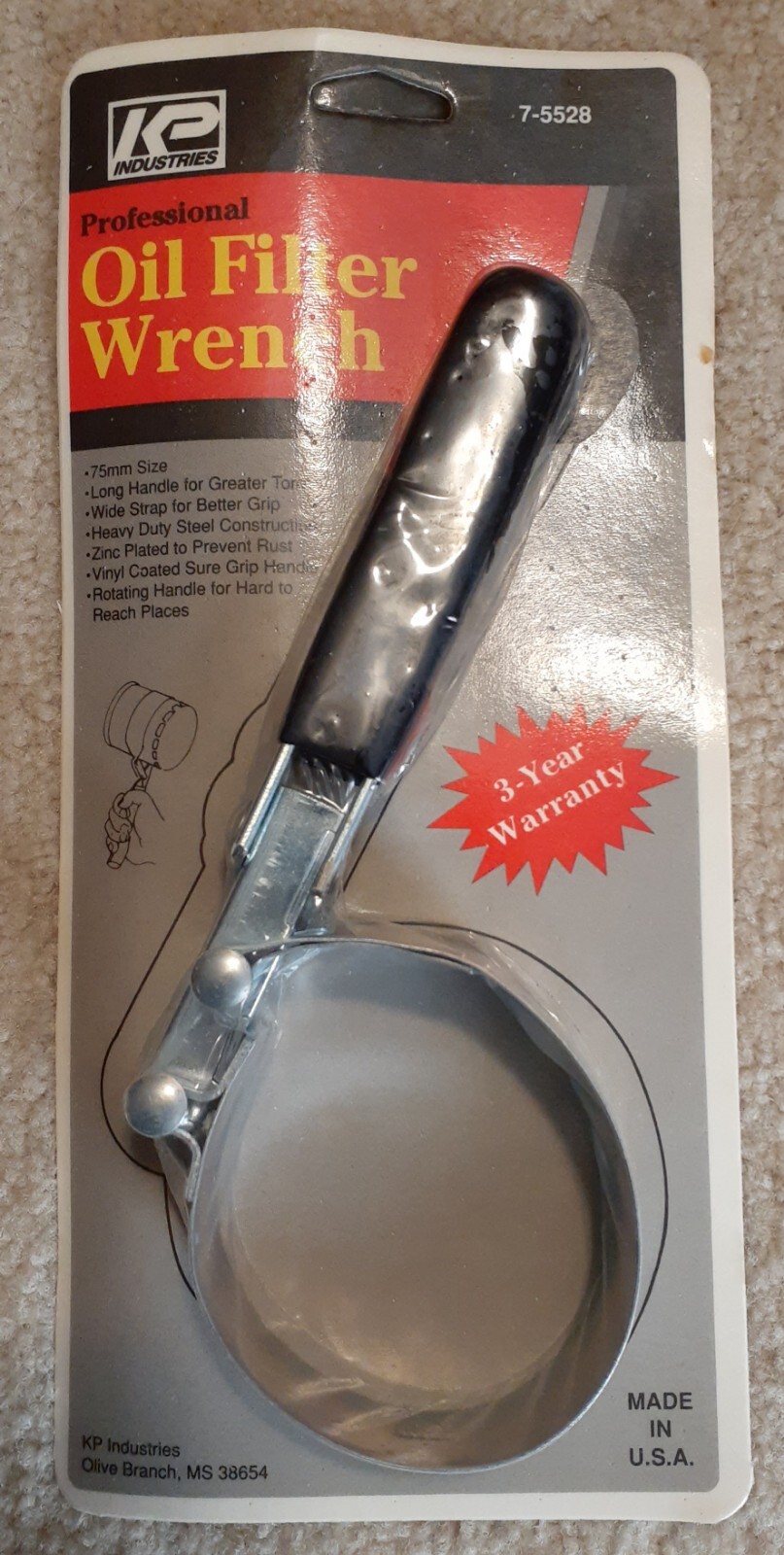KP Industries Heavy Duty Oil Filter Wrench. Made In USA. 2.65″ To 3.25″