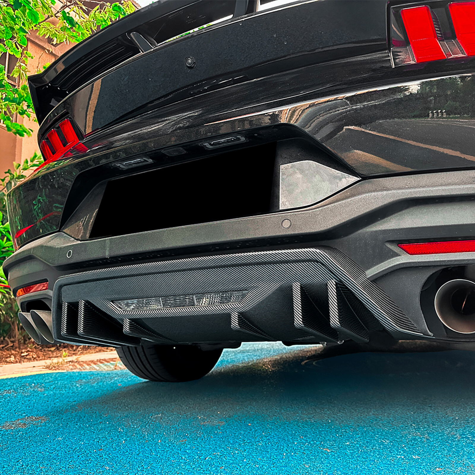 Fit Ford Mustang MK7 2024-2025 Carbon Look Rear Bumper Diffuser Lip Kit NEW