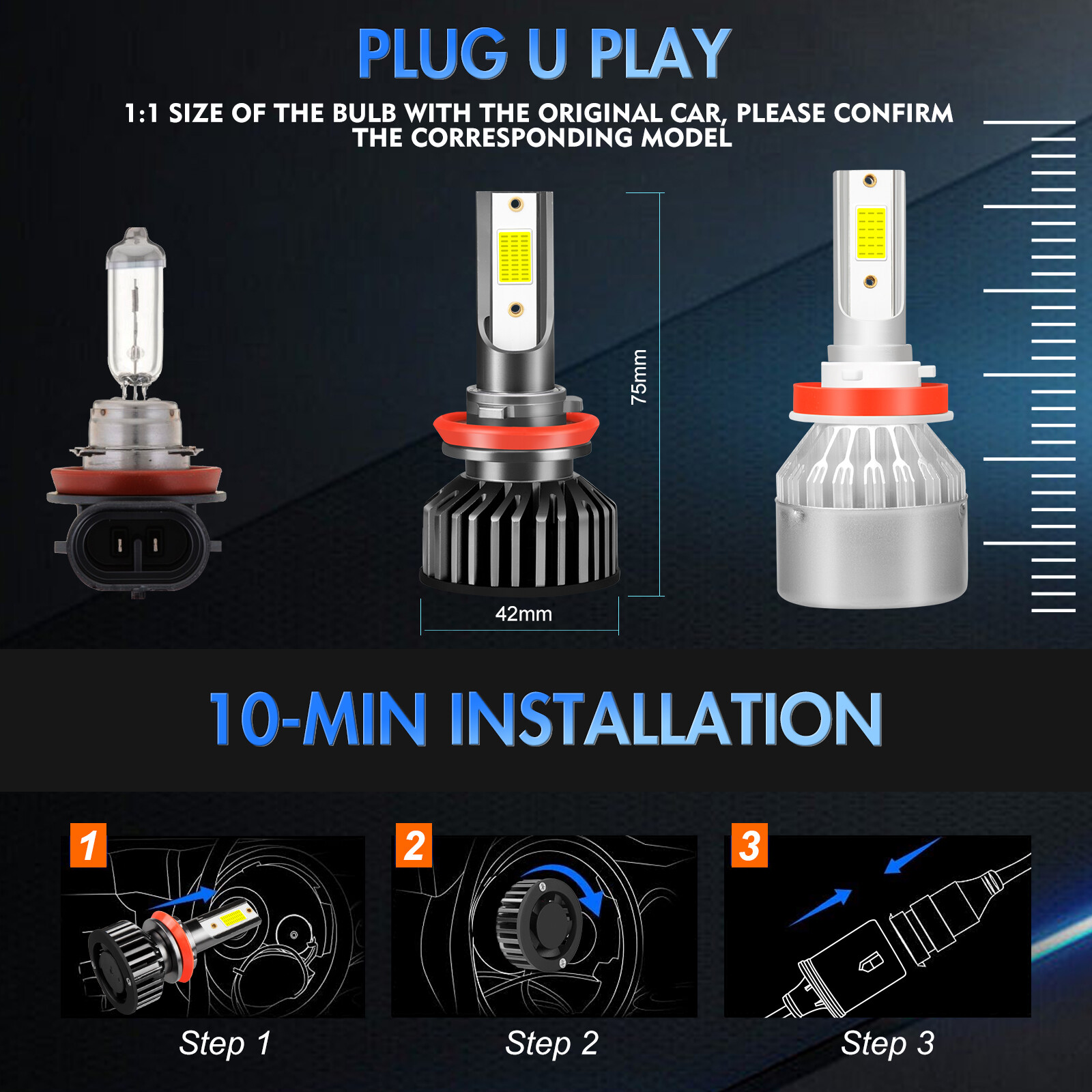 For Freightliner Cascadia 2008-2021 LED Headlight High Low Bulb Kit Super Bright