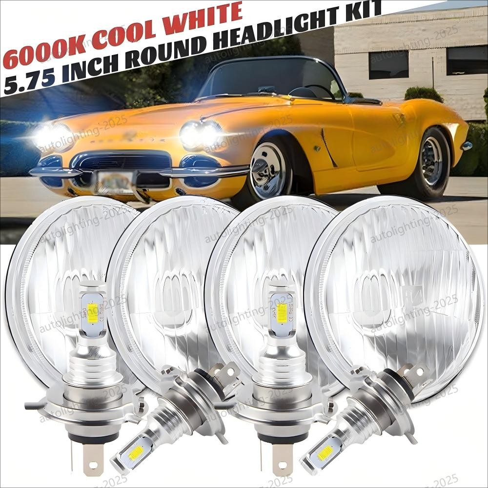 5.75″ 5-3/4 inch LED Headlights Hi/Lo Beam 6500K For Chevy-Corvette 62-82 4x DOT