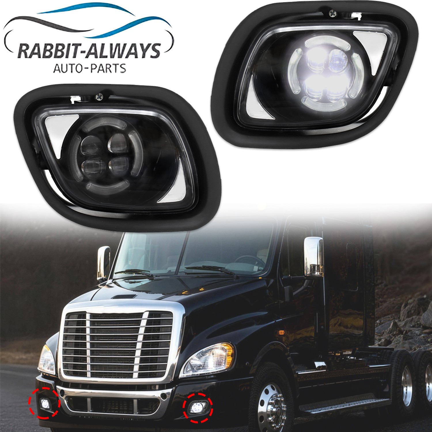 Black LED Fog Lights For 2008-2016 Freightliner Cascadia