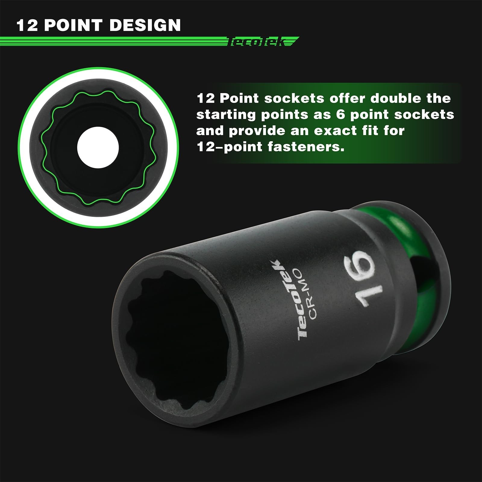 12-Point Metric Semi-Deep Impact Socket Set, 3/8″ Drive, 7mm-19mm, 13-Piece CR-M