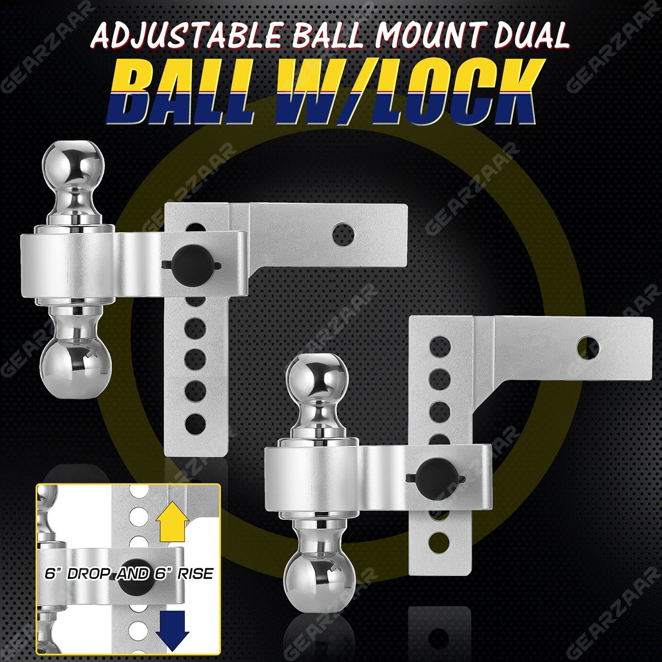 2” Receiver 6” Drop Rise Adjustable Trailer Tow Hitch Dual Ball W/Lock 12500lb