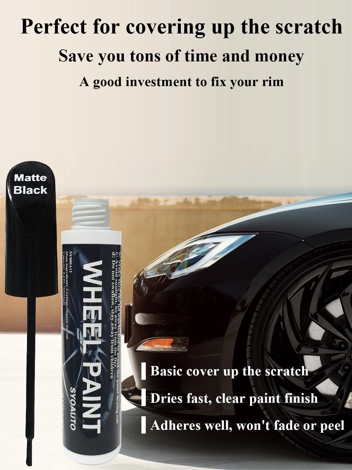 SYOAUTO Matte Black Rim Touch Up Paint, Car 1 Count (Pack of 1),