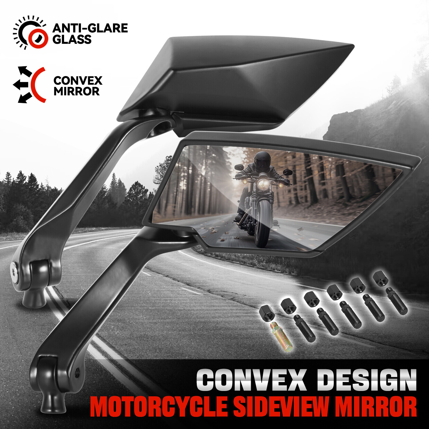 Universal Anti-Glare Chrome Glass Irregular Shape Naked Bike Side View Mirrors