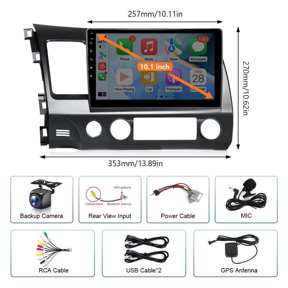 For Honda Civic 2006-2011 Car Stereo Radio Android GPS FM 10.1Inch 8Core Carplay