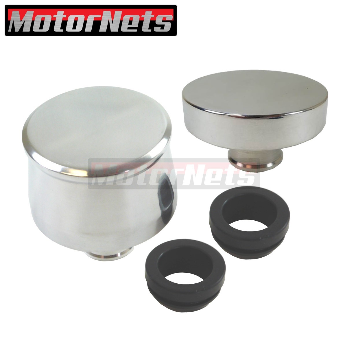 Polished Aluminum Smooth Valve Cover Breather & Oil Cap Combo Chevy Ford 350 SBC