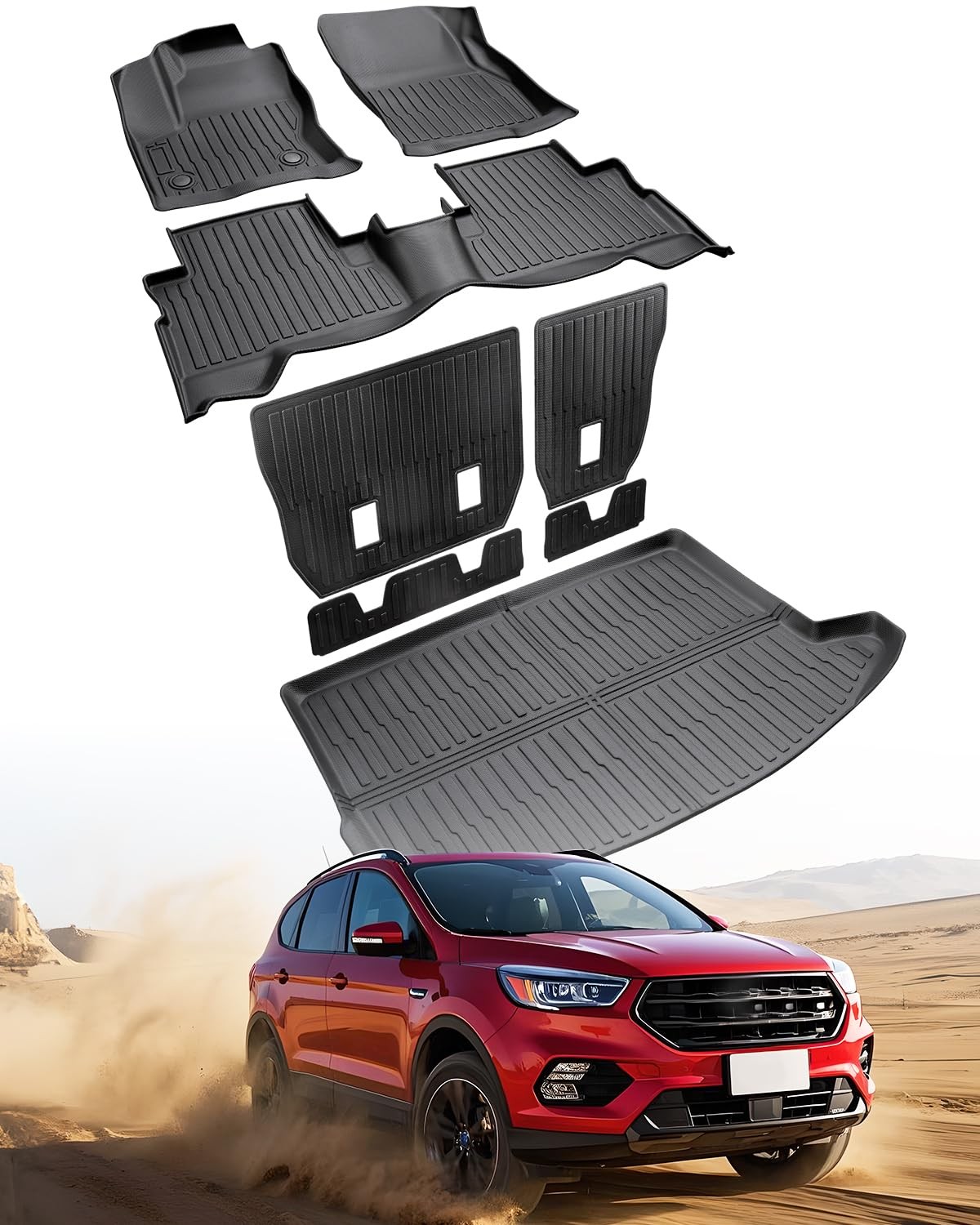 CreekT Custom Fit Floor Mats & Cargo Liner 25.6 x 21.26 x 7.87 inches, BLACK