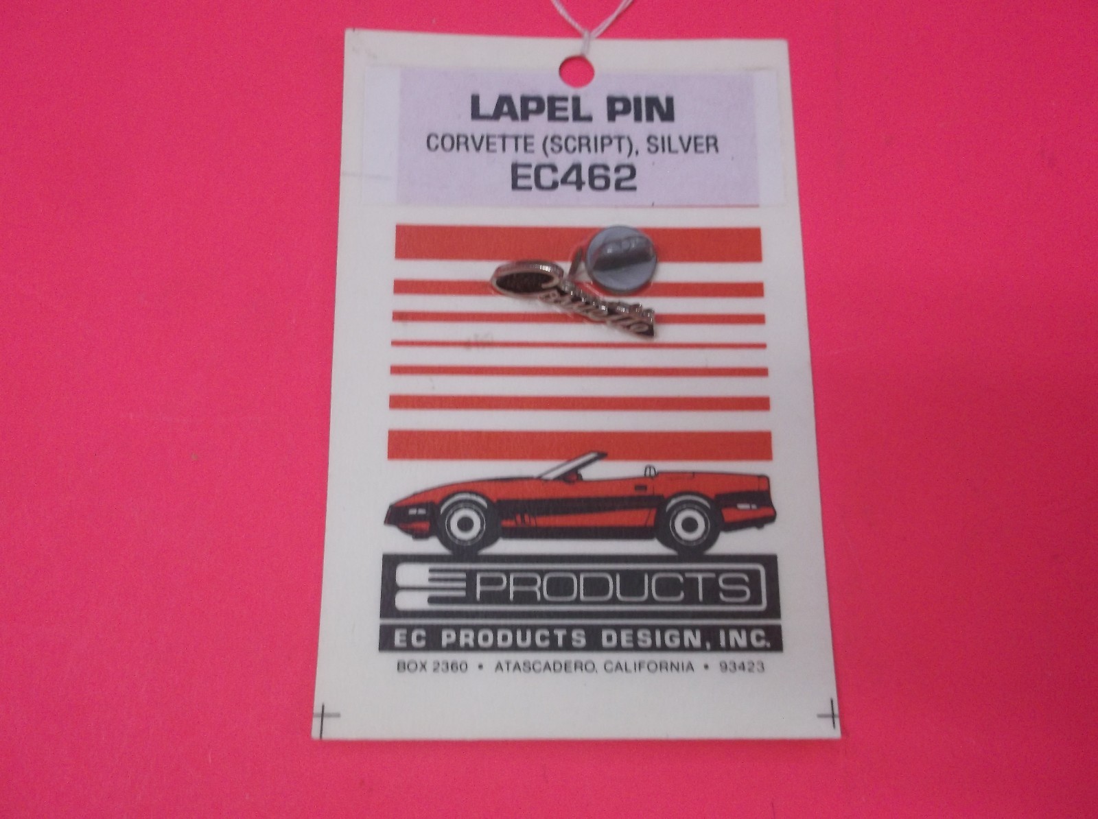CORVETTE SILVER LAPEL PIN #EC462 EC PRODUCTS FACTORY SEALED ON CARD
