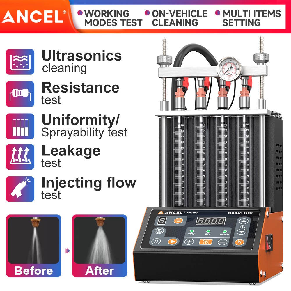 Ultrasonic Fuel Injector Cleaner Tester 4-Cylinder Cleaning Machine ANCEL ANJ400
