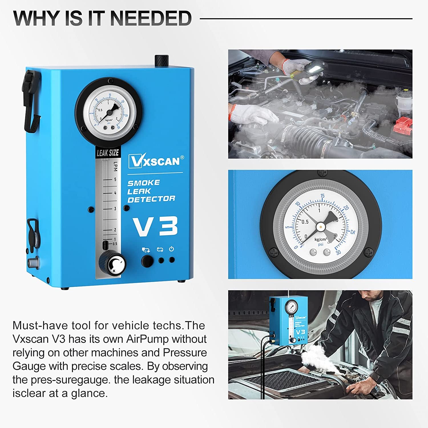 V3 Car EVAP Smoke Machine Leak Detector Auto Fuel Pipe System Diagnostic Tester