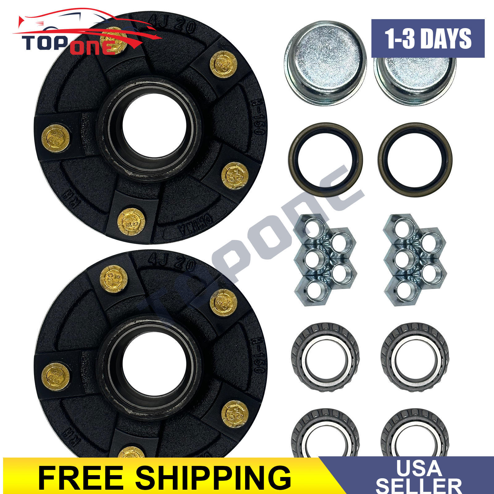 Pair Trailer Hub 5-4.5 W/ L44649 Bearings Kit For Axles 2000lb #BT9 Spindle