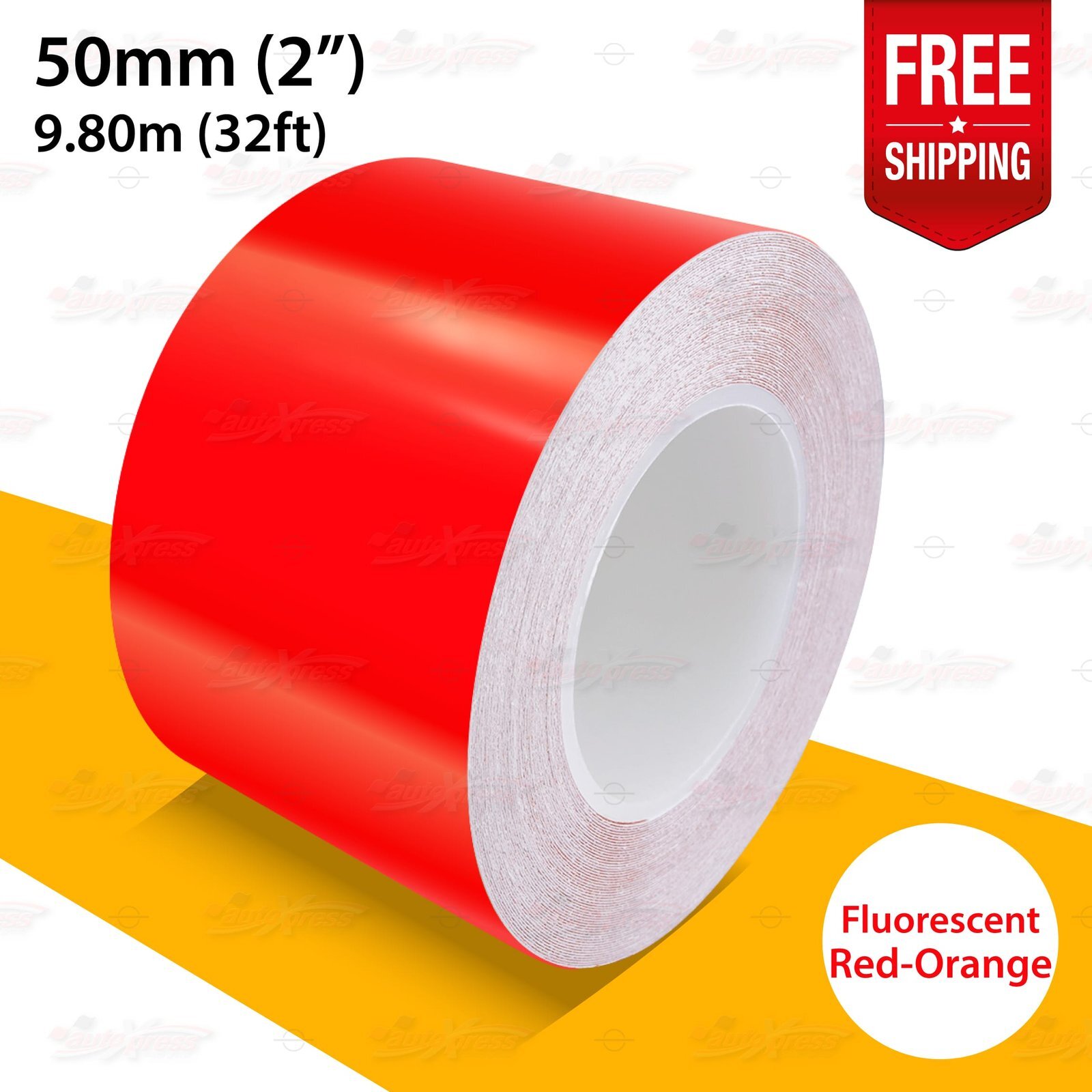 FLUORESCENT RED-ORANGE 2″ 50mm PIN STRIPE Car Striping TAPE Decal Vinyl Sticker