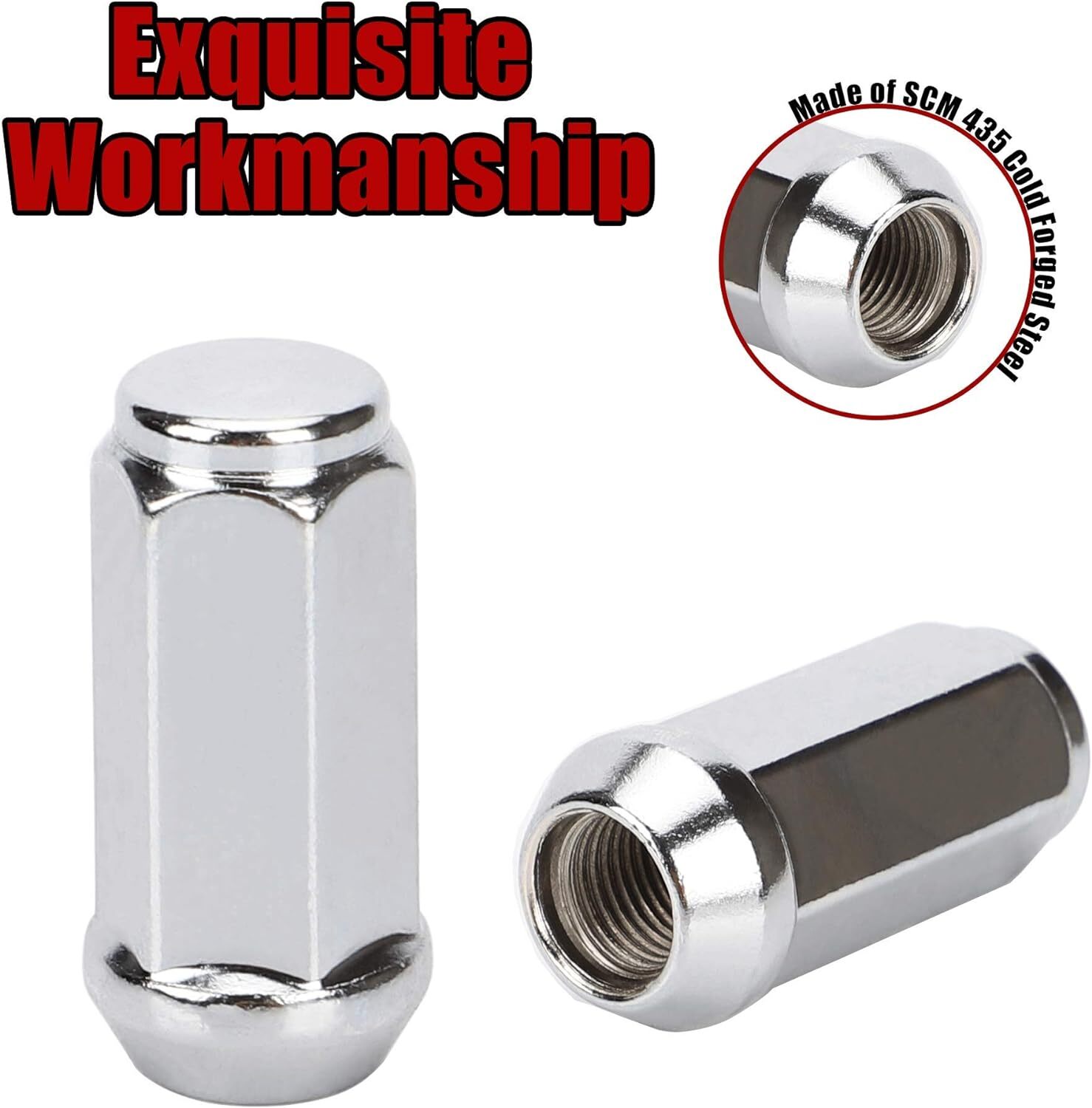20 pcs Wheel Lug Nuts Chrome Bulge Acorn 1/2-20 Closed End 1.9″ XL Tall 3/4″ Hex