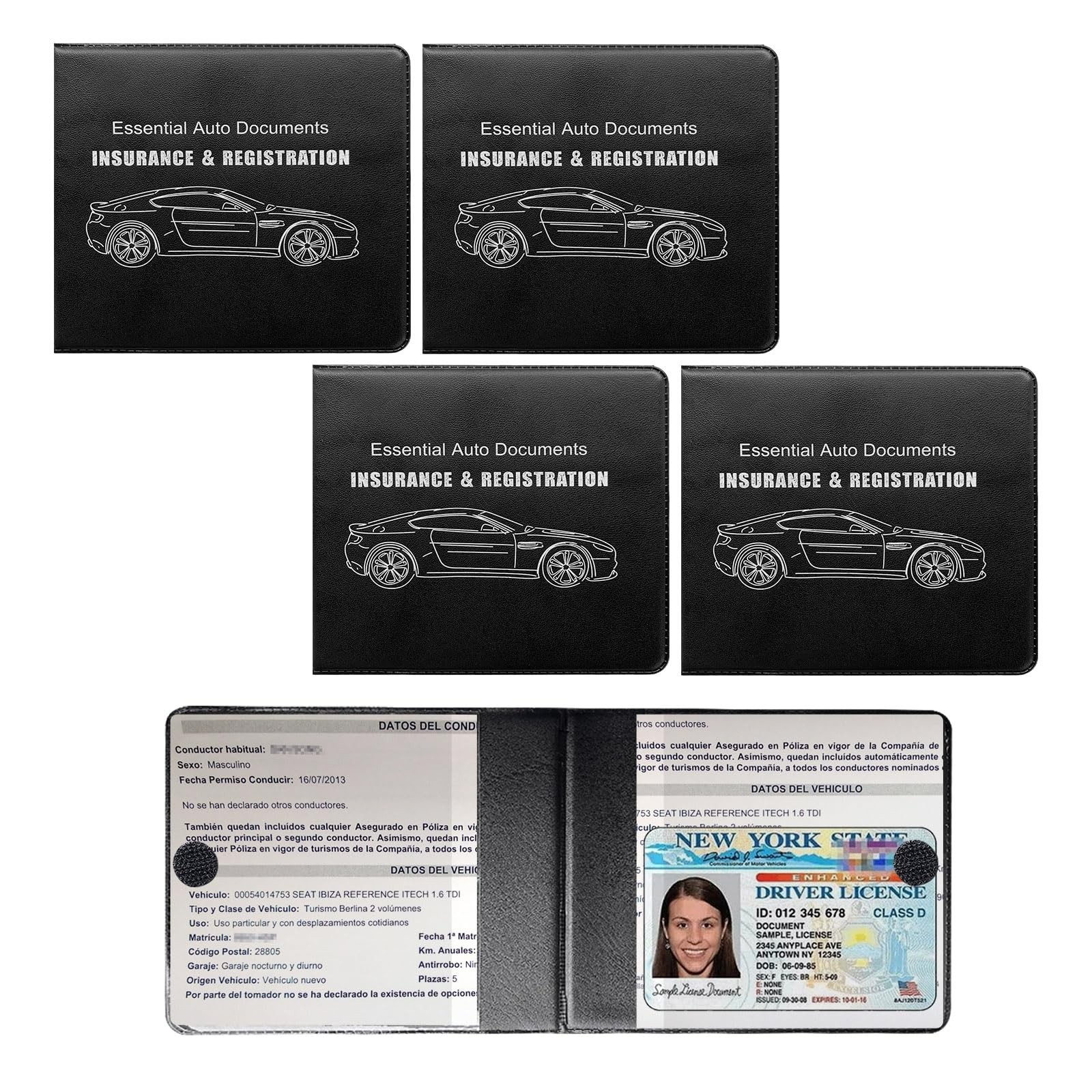 Suvnie 4 PCS Car Registration and Insurance Holder, 4 PCS, Black, Logo
