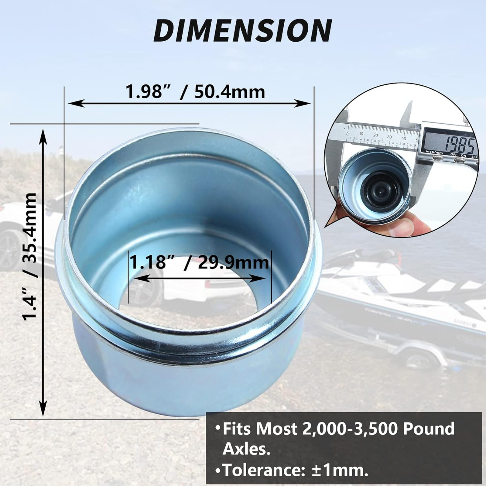 Trailer Hub Cap 1.98 Inch Dust Cover for 2000 to 3500 Pound Axles, Steel, Grease