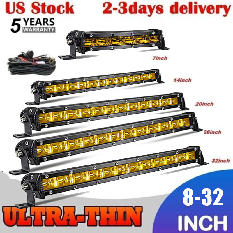 Slim 8″ 14″ 20″ 26 32″ Yellow LED Work Light Bar Spot Flood Fog Driving ATV SUV