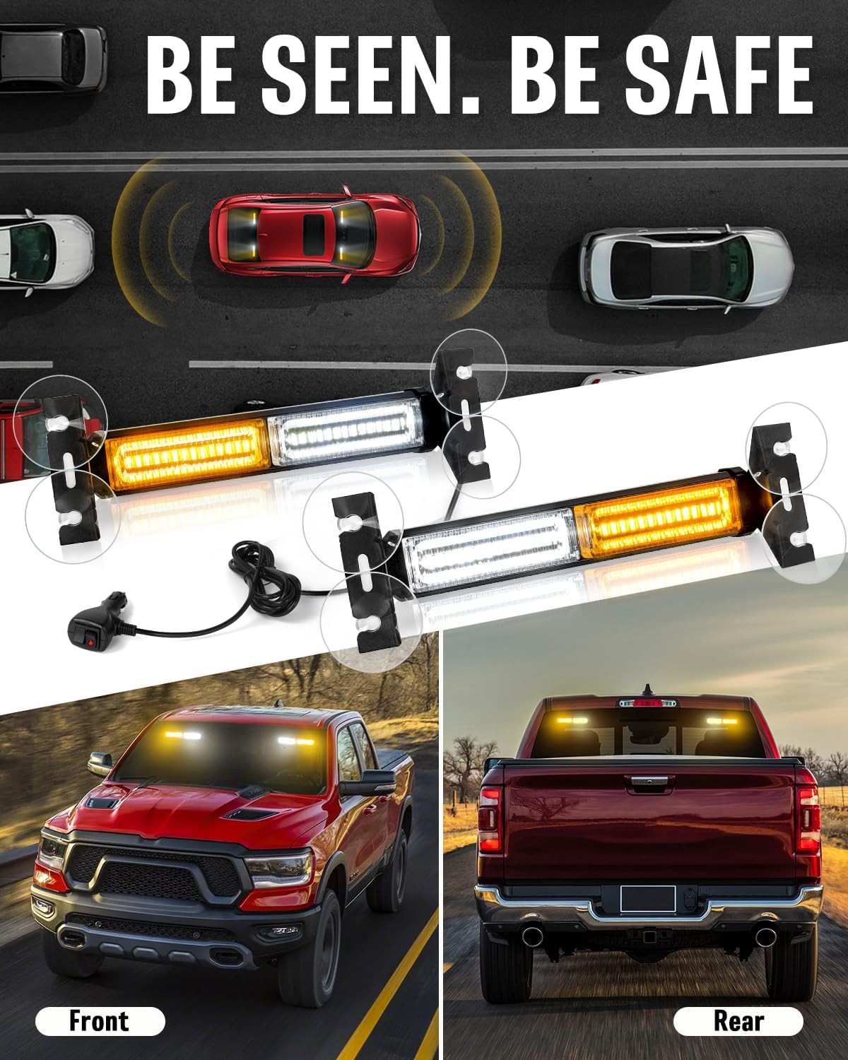 10.7″ 40 LED Strobe Light Bar Emergency Warning Interior Traffic Advisor Amber