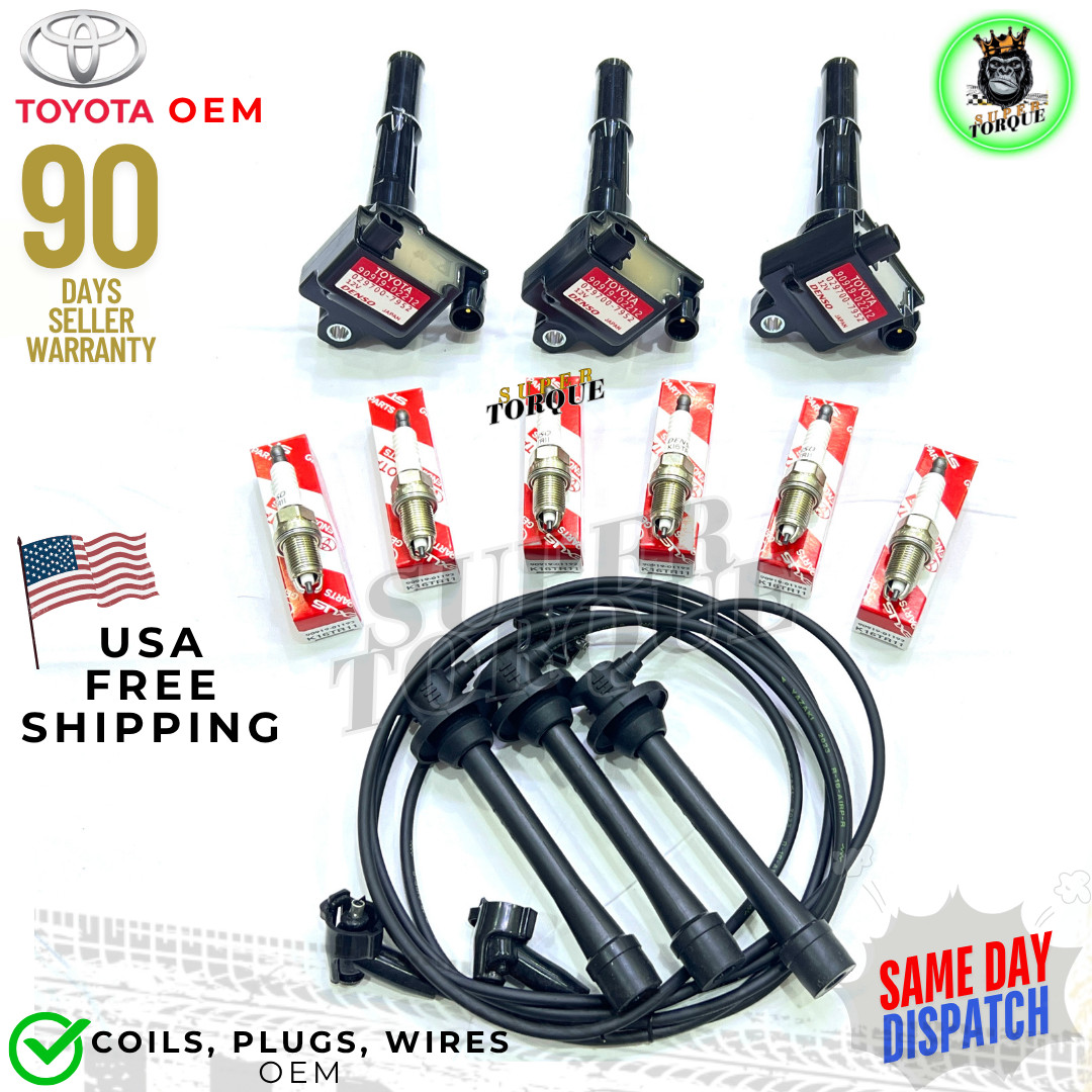 OEM Ignition Coil & Spark Plug & Wire Set of 3 For Toyota TACOMA TUNDRA 3.4L V6